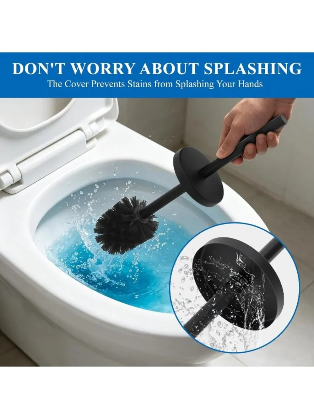 Rustproof Stainless Steel Toilet Brush Set with Holder & 2 Extra Brush Heads